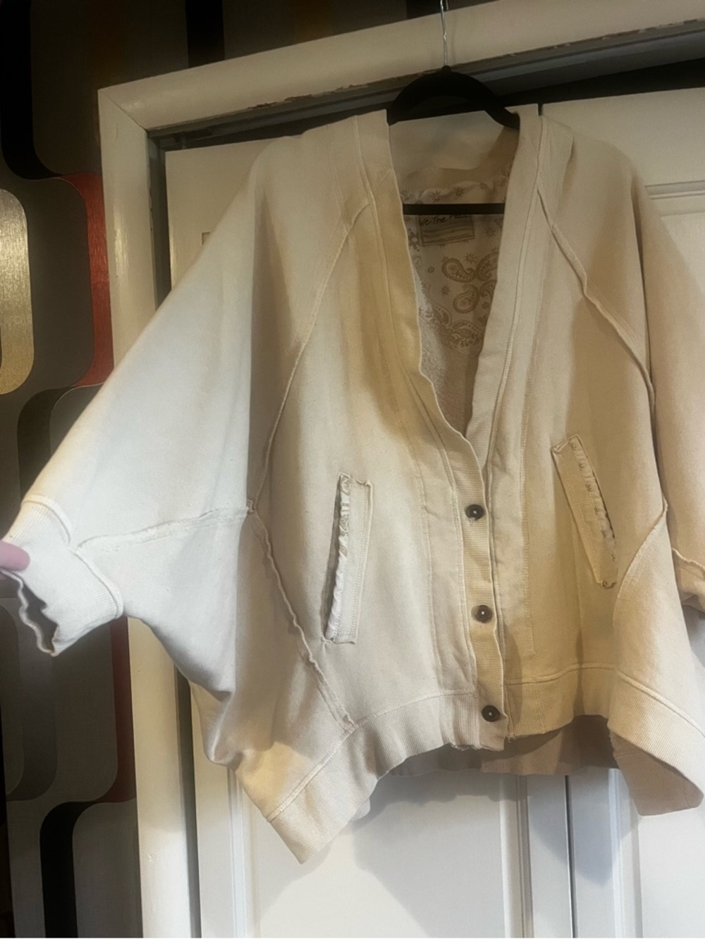 Free People Beige Dolman Sleeve Fleece V Neck Cardigan - Size S